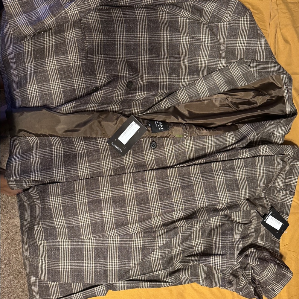 Boohoo Brown Plaid Suit
